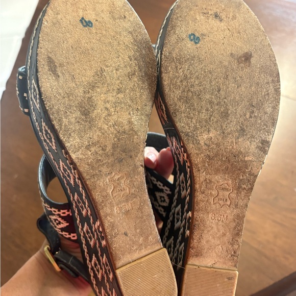 Tory Burch Reena Wedge Dark Navy and White Sandals Size Medium 8.5 - Picture 8 of 10